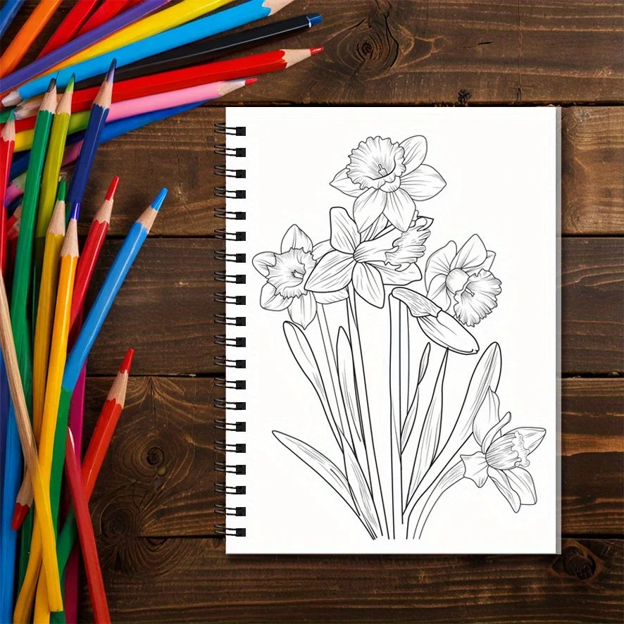 Flower Coloring Book for Adults - 8.3x11.2 Inch Stress Relief Coloring Book, 22 Art Illustrations, Relieve Anxiety and De-stress
