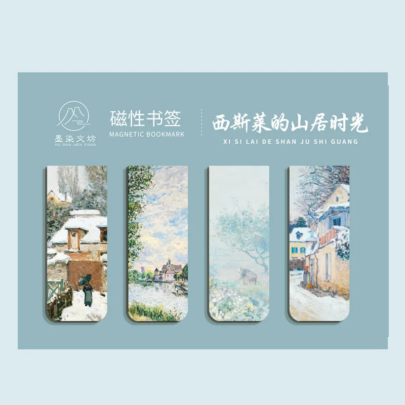 4 Pcs Magnetic Bookmark World Famous Painting Monet Van Gogh Antique Art Page Folder for Books Readers Stationery Supplies
