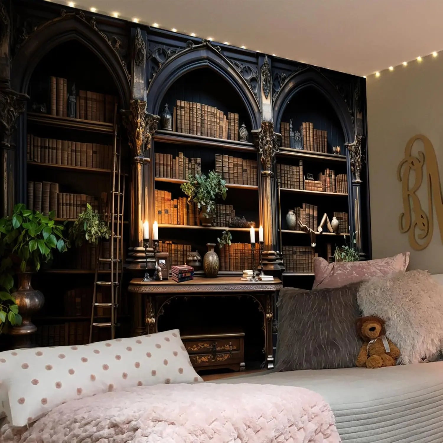 Gothic Bookshelf Tapestries Vintage Old Library Tapestries Student Books Bedroom Walls Art Academy Dormitory Decoration