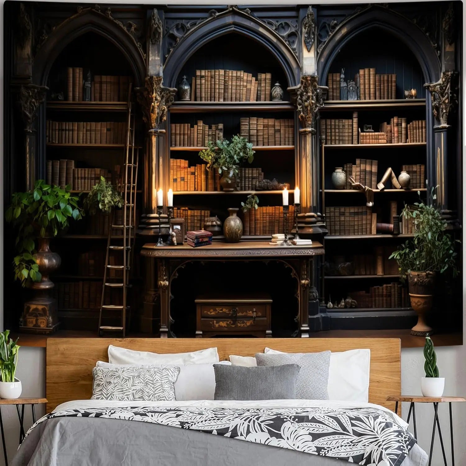 Gothic Bookshelf Tapestries Vintage Old Library Tapestries Student Books Bedroom Walls Art Academy Dormitory Decoration