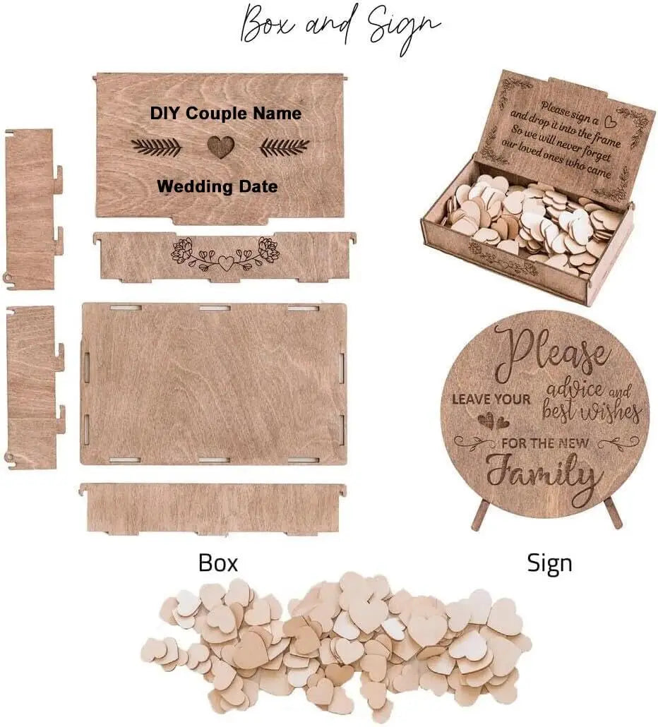 Custom Acrylic Wedding Guest Book Wooden Drop Heart Message Book Sign, Alternative Anniversary Valentine's Day Wedding Deco