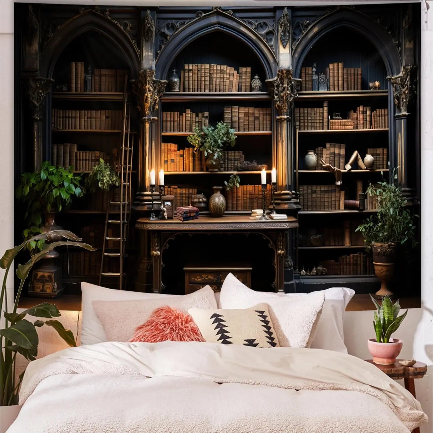 Gothic Bookshelf Tapestries Vintage Old Library Tapestries Student Books Bedroom Walls Art Academy Dormitory Decoration