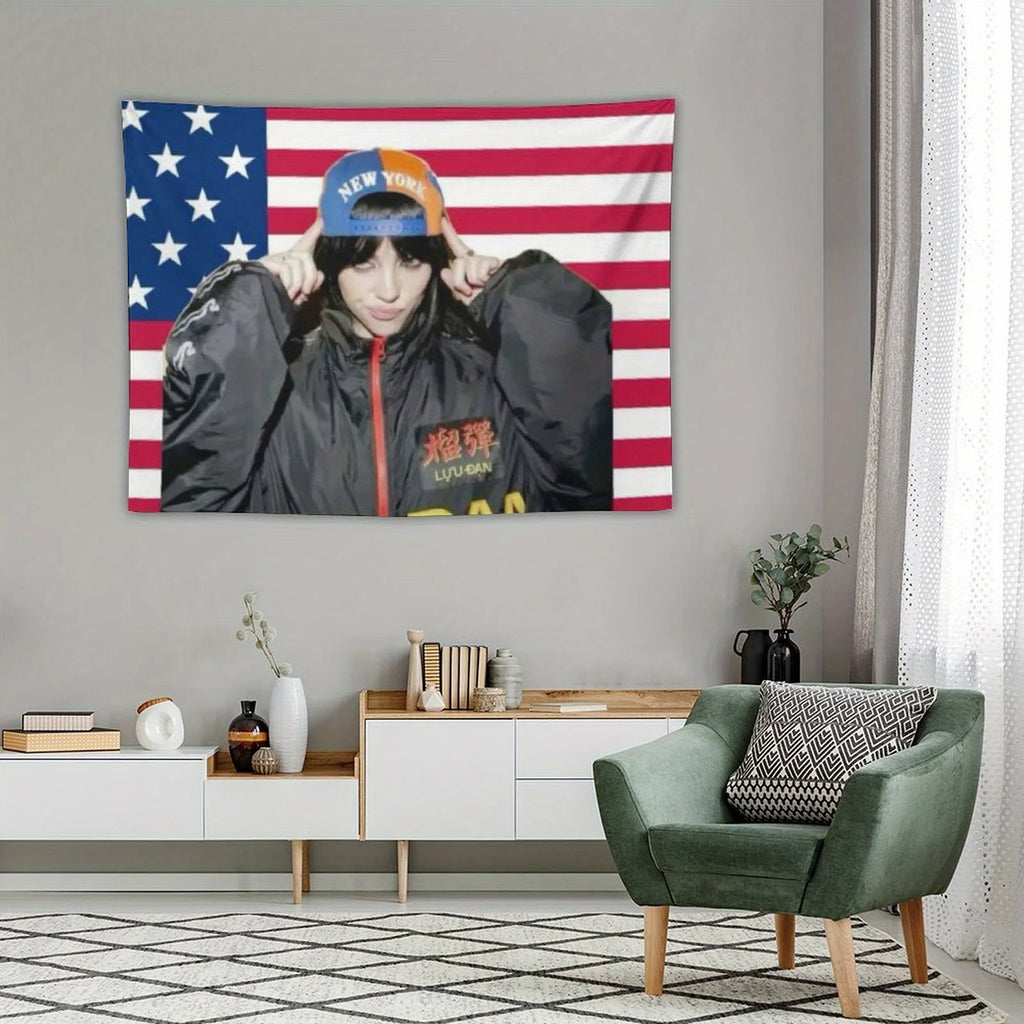 Music album poster tapestry Billie flag for living room bedroom wall hanging for friends pink gift