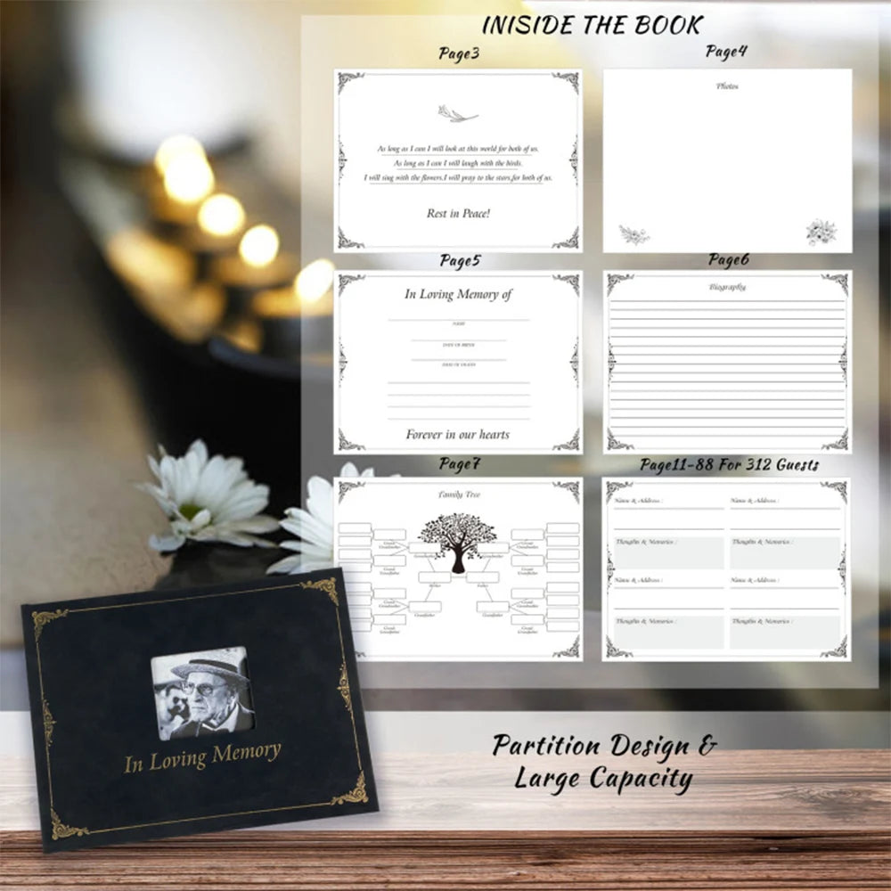 Guest Book Signature Funeral Book Funeral Reception Sign in Funeral Message Book Keepsake Album Anniversary Memorial Sign-inbook
