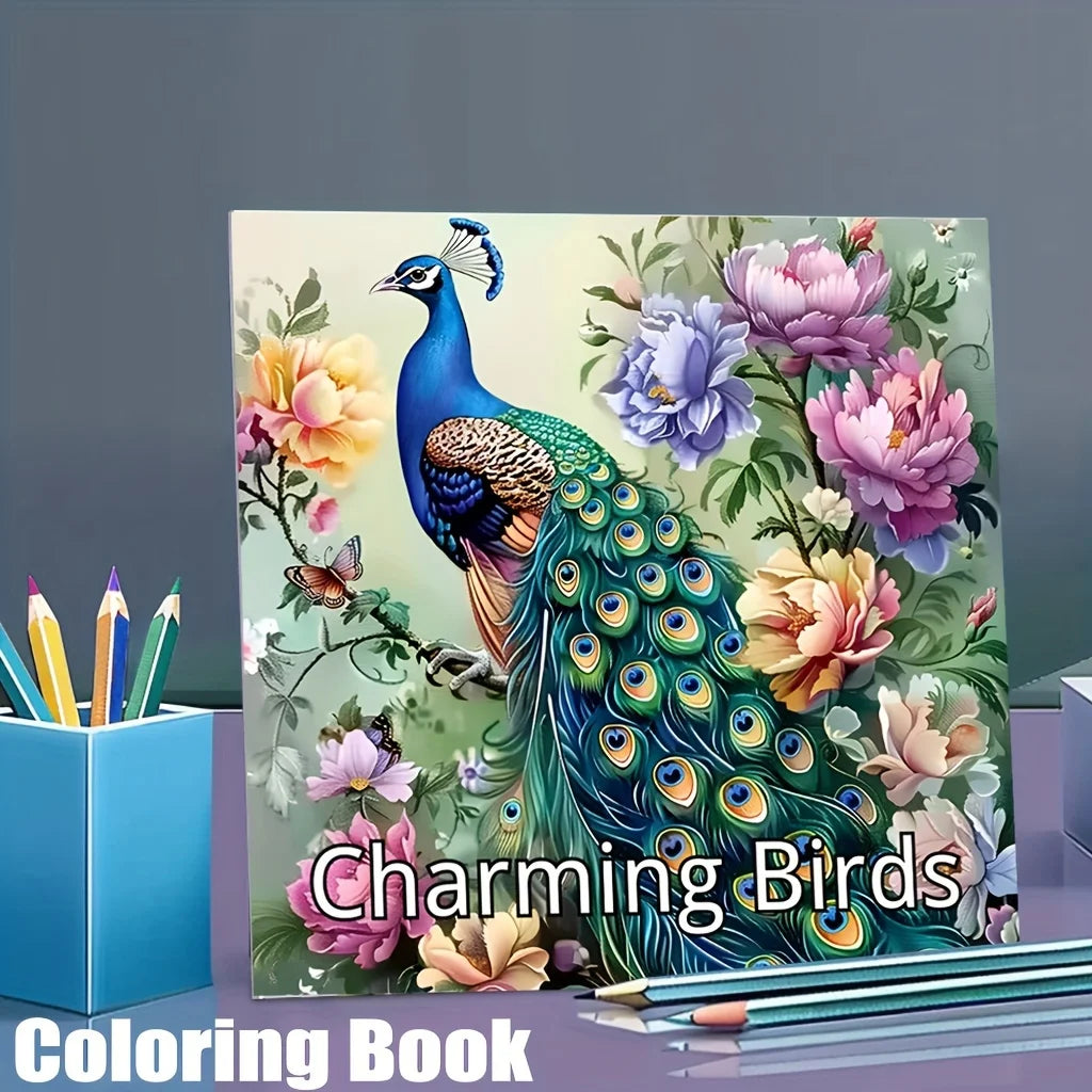 28 Pages Charming Birds World Coloring Coloring Book for Soothing Stress | Stress Reduction Colouring Book for Relax &Gifting