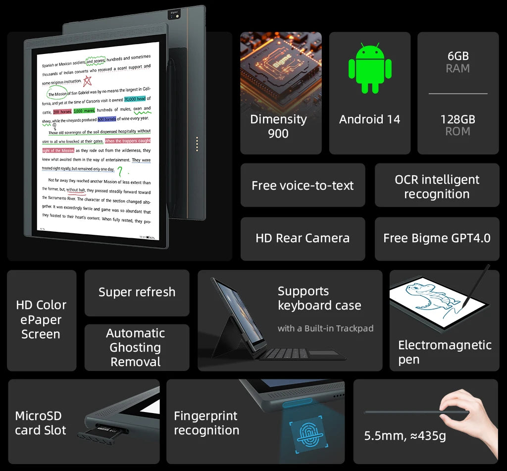 BIGME B1051C ereader, 10.3 inch Color E-ink Ebook Reader, 6+128GB Android 14 Tablet Electronic book reader, B1051C Pro 8+256GB