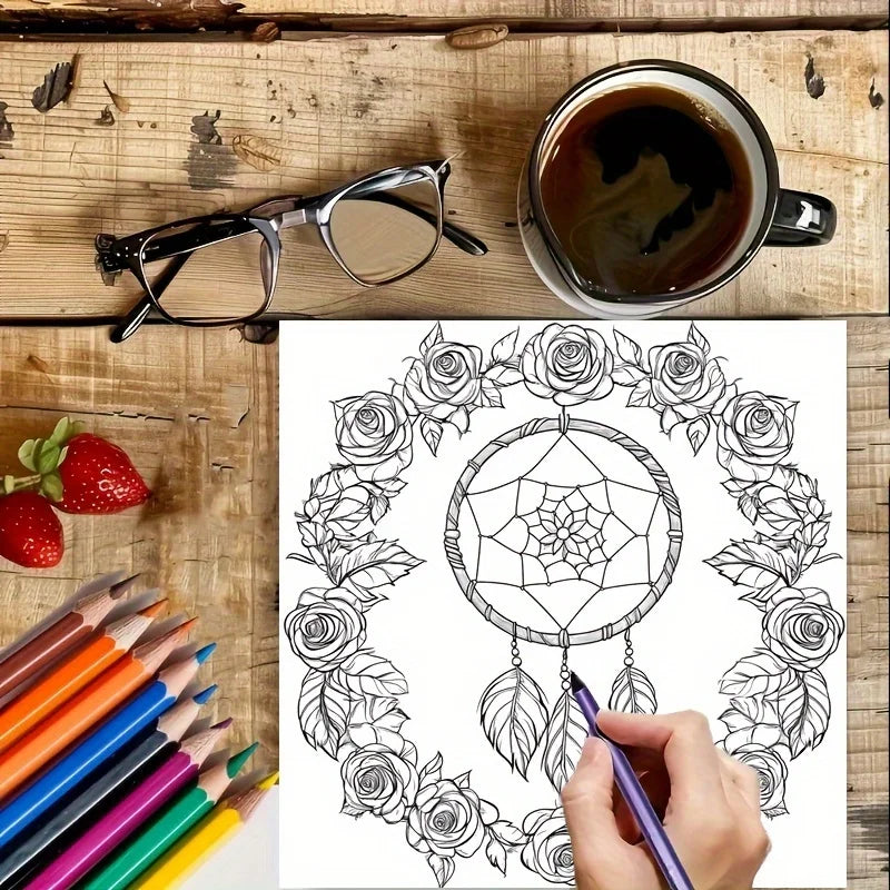 28 Pages Fairy Dream Catcher Coloring Book for Adult Stress Reduction | Colouring Book for Stress Relief and Mood Reduction