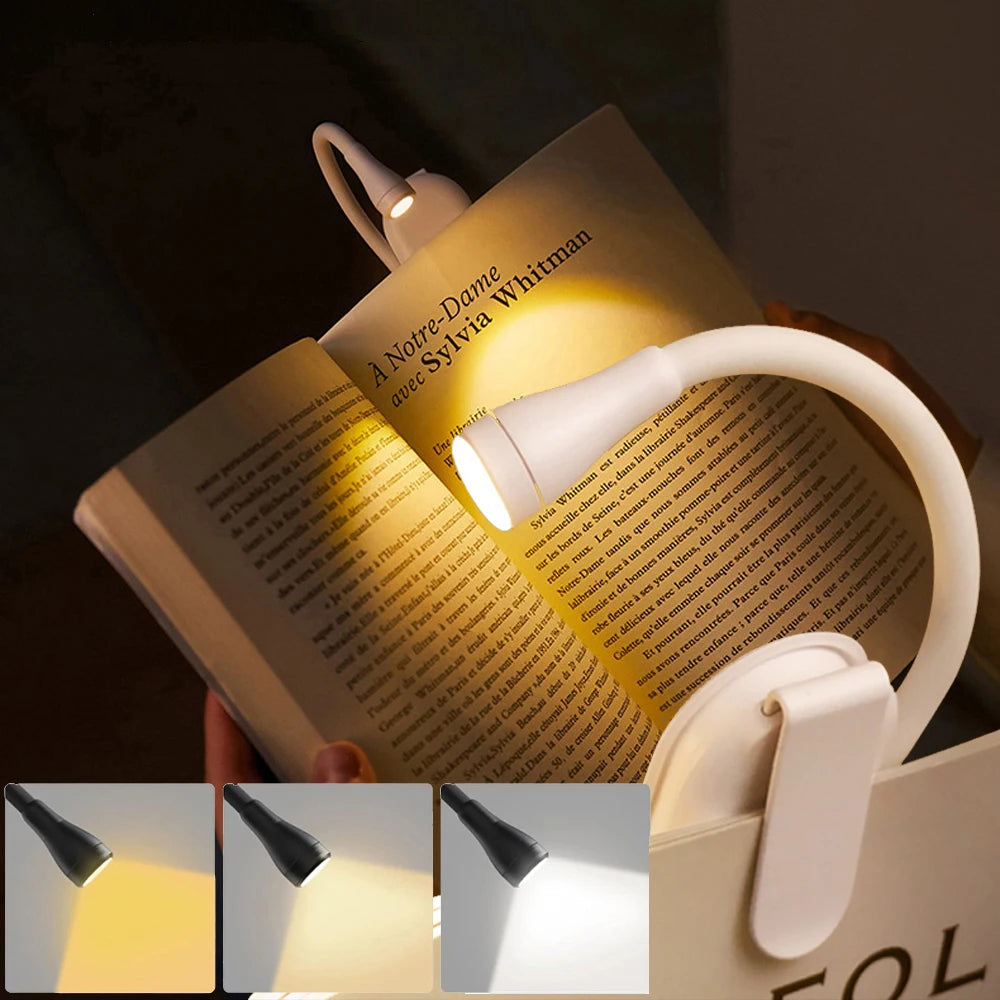 New Mini LED Book Light Eye Protection Adjustable Clip 360° Flip Study Lamp Rechargeable 3 Color For Travel Bedroom Reading