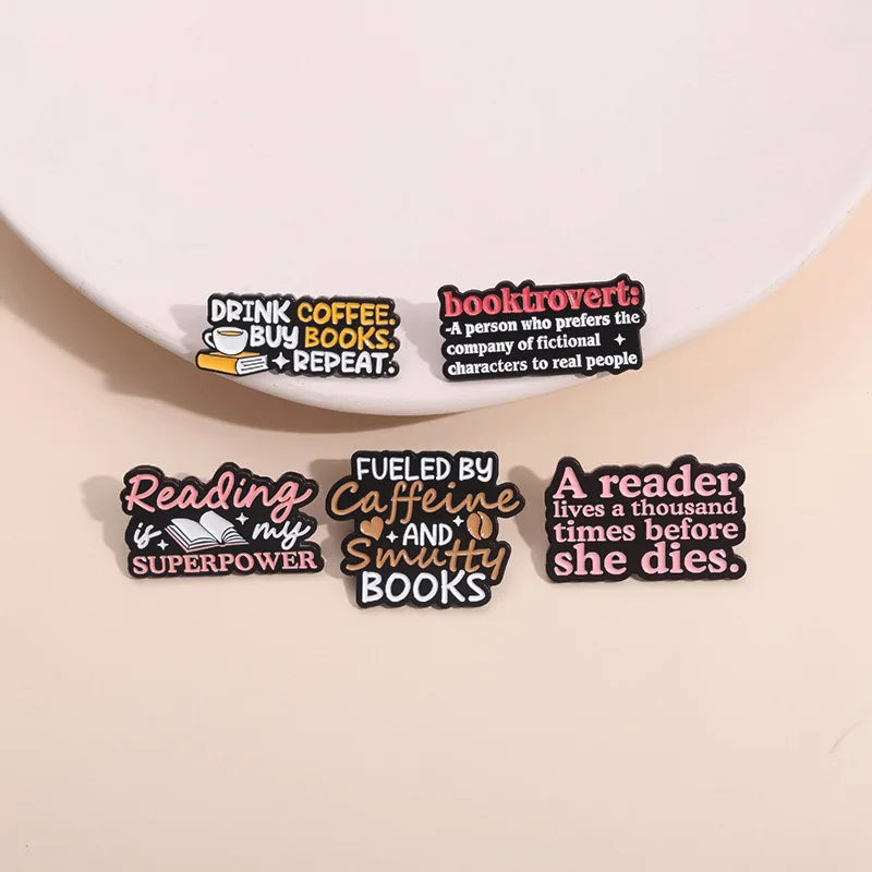 Text Series Enamel Pin A brooch about reading books Backpack Hat Lapel Accessories Metal Badge Gift For Friend Jewelry Wholesale