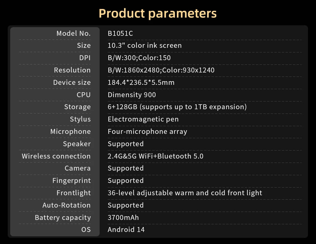 BIGME B1051C ereader, 10.3 inch Color E-ink Ebook Reader, 6+128GB Android 14 Tablet Electronic book reader, B1051C Pro 8+256GB