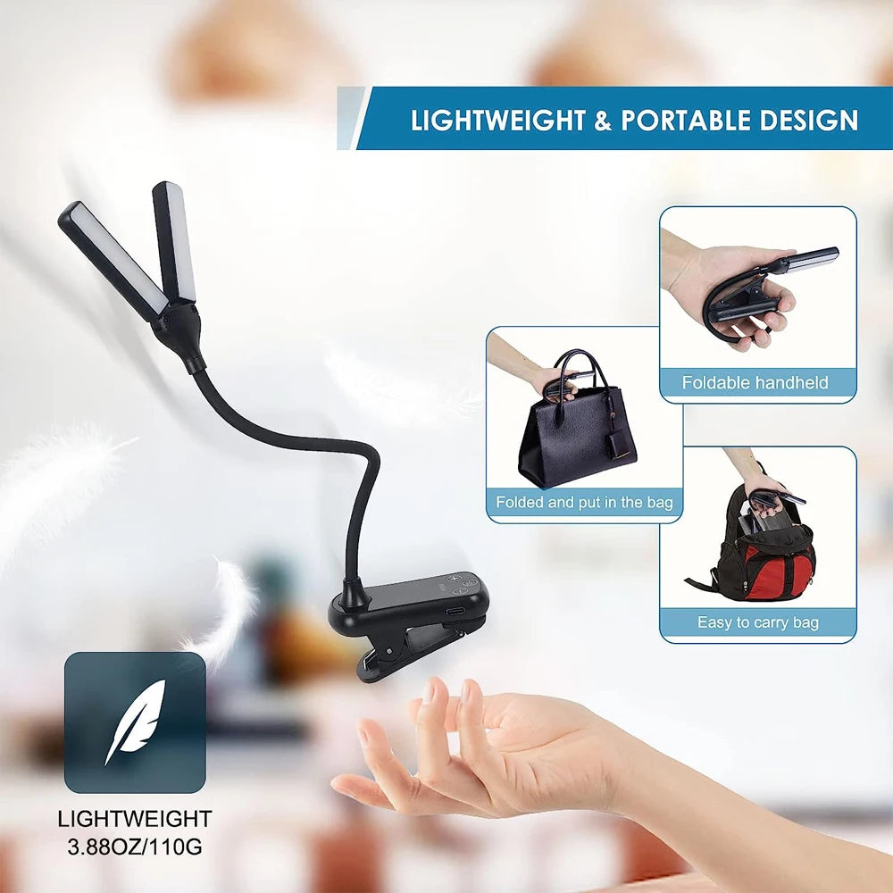 14 LED Clip On Book Light 3 Colors 8 Brightness Usb Rechargeable Night Light Portable Reading Light Book Lamp Mini Desk Lamp