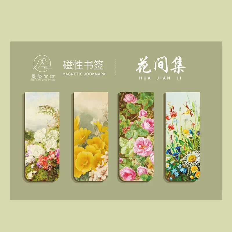 4 Pcs Magnetic Bookmark World Famous Painting Monet Van Gogh Antique Art Page Folder for Books Readers Stationery Supplies
