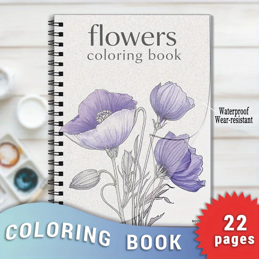 Flower Coloring Book for Adults - 8.3x11.2 Inch Stress Relief Coloring Book, 22 Art Illustrations, Relieve Anxiety and De-stress