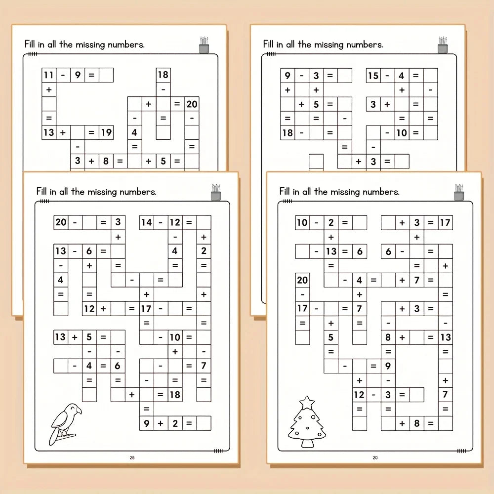 Children's Math Exercise Book, Addition and Subtraction Workbook, Early Education Learning Workbook, Math Improvement Aid, Children's Math Crossword Toy, Educational Books, Christmas, Birthday, Halloween Gifts
