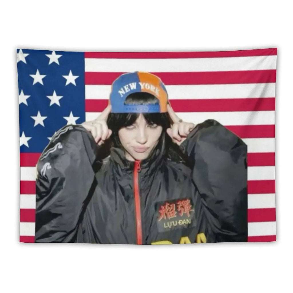 Music album poster tapestry Billie flag for living room bedroom wall hanging for friends pink gift