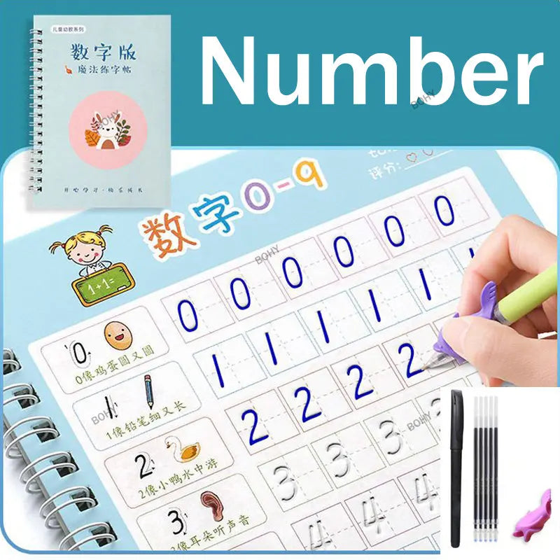 Reusable Children 3D Copybook For Calligraphy Numbers 0-10 Handwriting Copybooks Learning Math Writing Practice Book For Kids