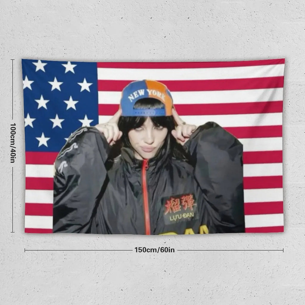 Music album poster tapestry Billie flag for living room bedroom wall hanging for friends pink gift