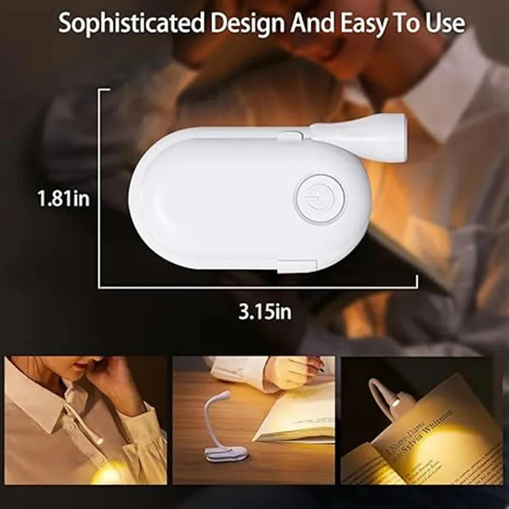 New Mini LED Book Light Eye Protection Adjustable Clip 360° Flip Study Lamp Rechargeable 3 Color For Travel Bedroom Reading