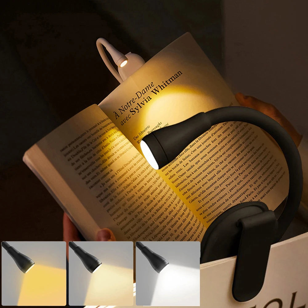 New Mini LED Book Light Eye Protection Adjustable Clip 360° Flip Study Lamp Rechargeable 3 Color For Travel Bedroom Reading