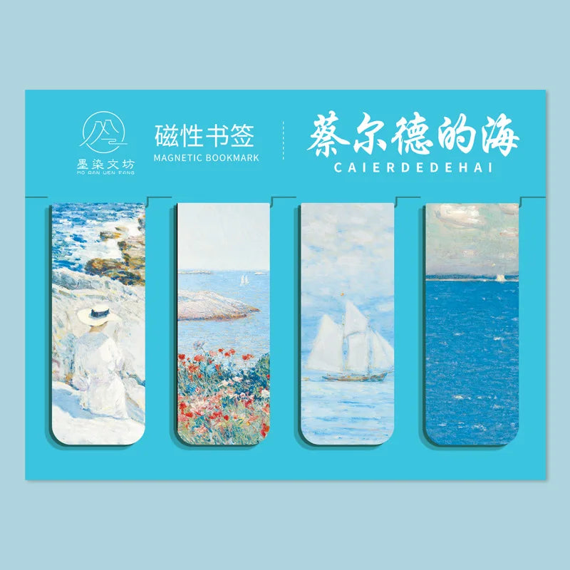4 Pcs Magnetic Bookmark World Famous Painting Monet Van Gogh Antique Art Page Folder for Books Readers Stationery Supplies