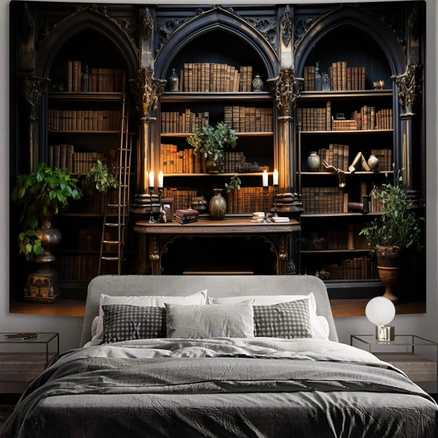 Gothic Bookshelf Tapestries Vintage Old Library Tapestries Student Books Bedroom Walls Art Academy Dormitory Decoration