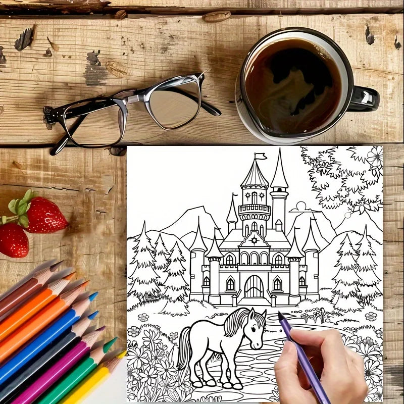 1pc Artistry Floral Castle Coloring Book for Stress Reduction | Soothing Stress Colouring Book for Stress Relief &Gifting