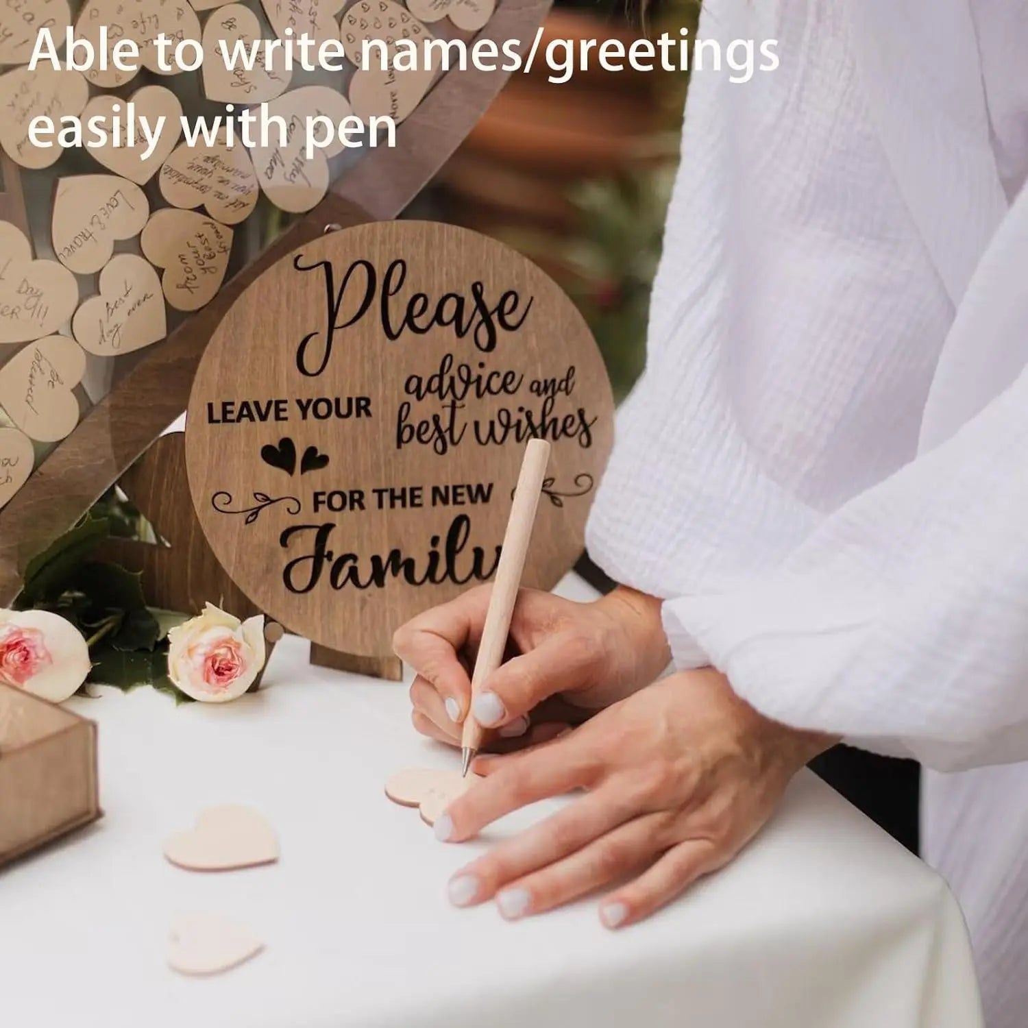 Custom Acrylic Wedding Guest Book Wooden Drop Heart Message Book Sign, Alternative Anniversary Valentine's Day Wedding Deco