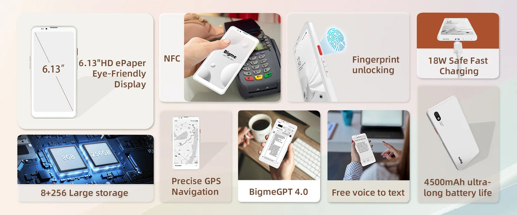 BIGME Hibreak Pro 6.13inch 300PPI E-ink screen Ebook Reader, Android 14 Open System, 8GB RAM+256GB ROM ereader Hibreak optional