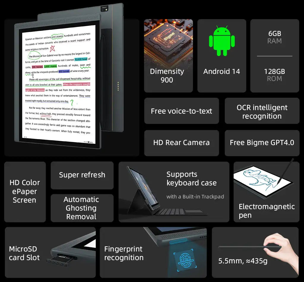 Bigme B1051C E-ink Screen Tablet 10.3 inch Ebook Reader, CPU Dimensity 900 with 6 +128GB, Android 14 Support Google Play Ereader