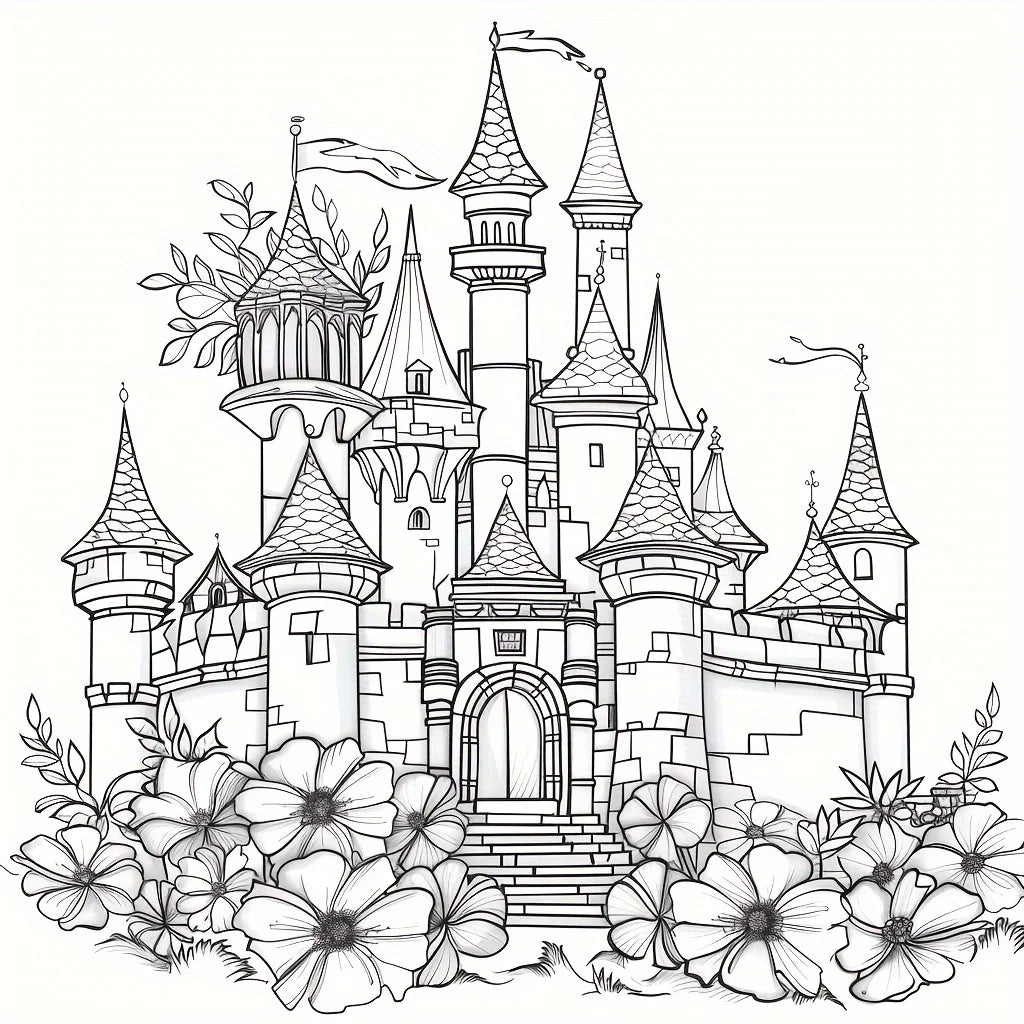 1pc Artistry Floral Castle Coloring Book for Stress Reduction | Soothing Stress Colouring Book for Stress Relief &Gifting