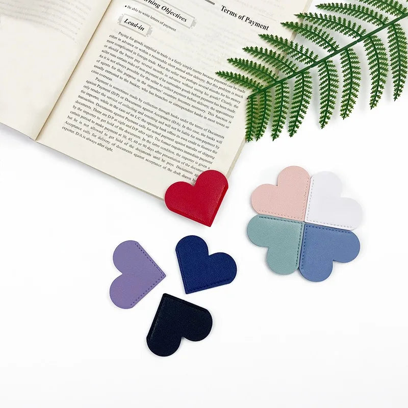3pcs Bookmark PU Leather Love Heart Bookmarks for Book Mini Corner Page Marker Stationery Supplies Bookmark Gift