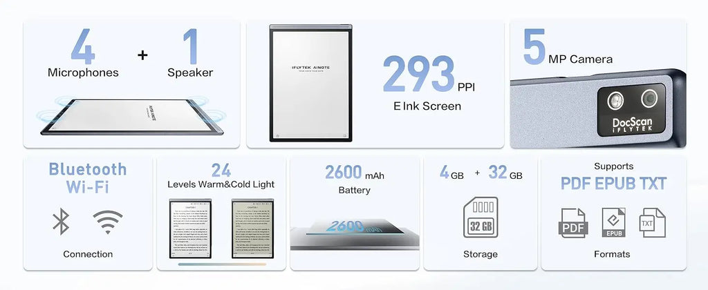 iFLYTEK AINOTE Air 2 Office Notebook 8.2" AI E Ink Tablet Smart Paper Note-Taking Tablet with Stylus