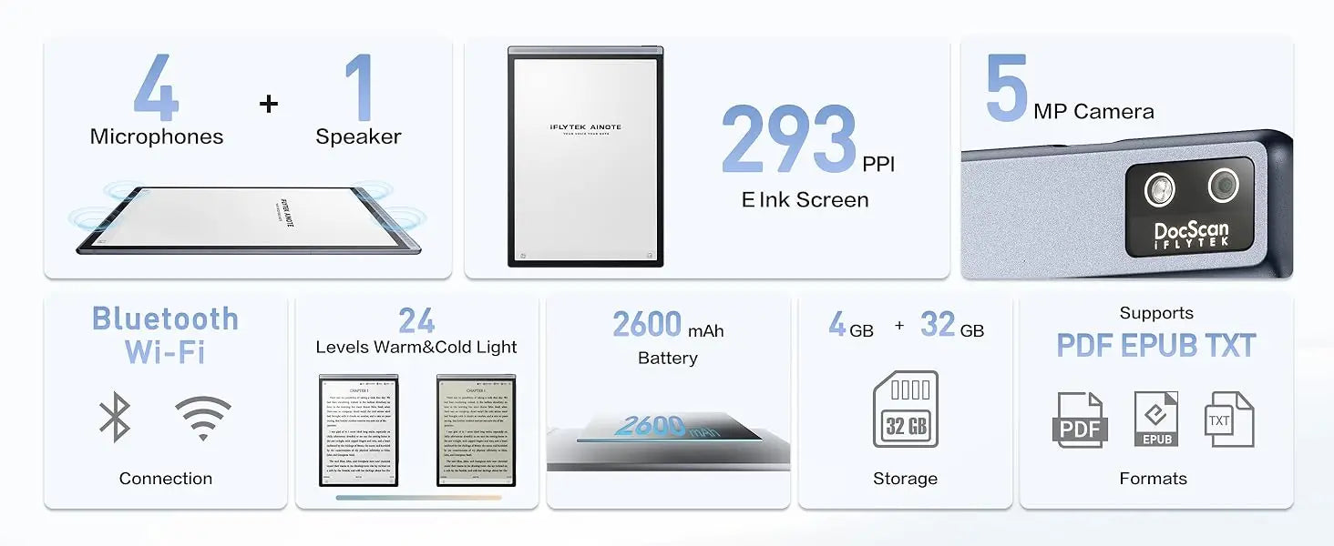 iFLYTEK AINOTE Air 2 Office Notebook 8.2" AI E Ink Tablet Smart Paper Note-Taking Tablet with Stylus