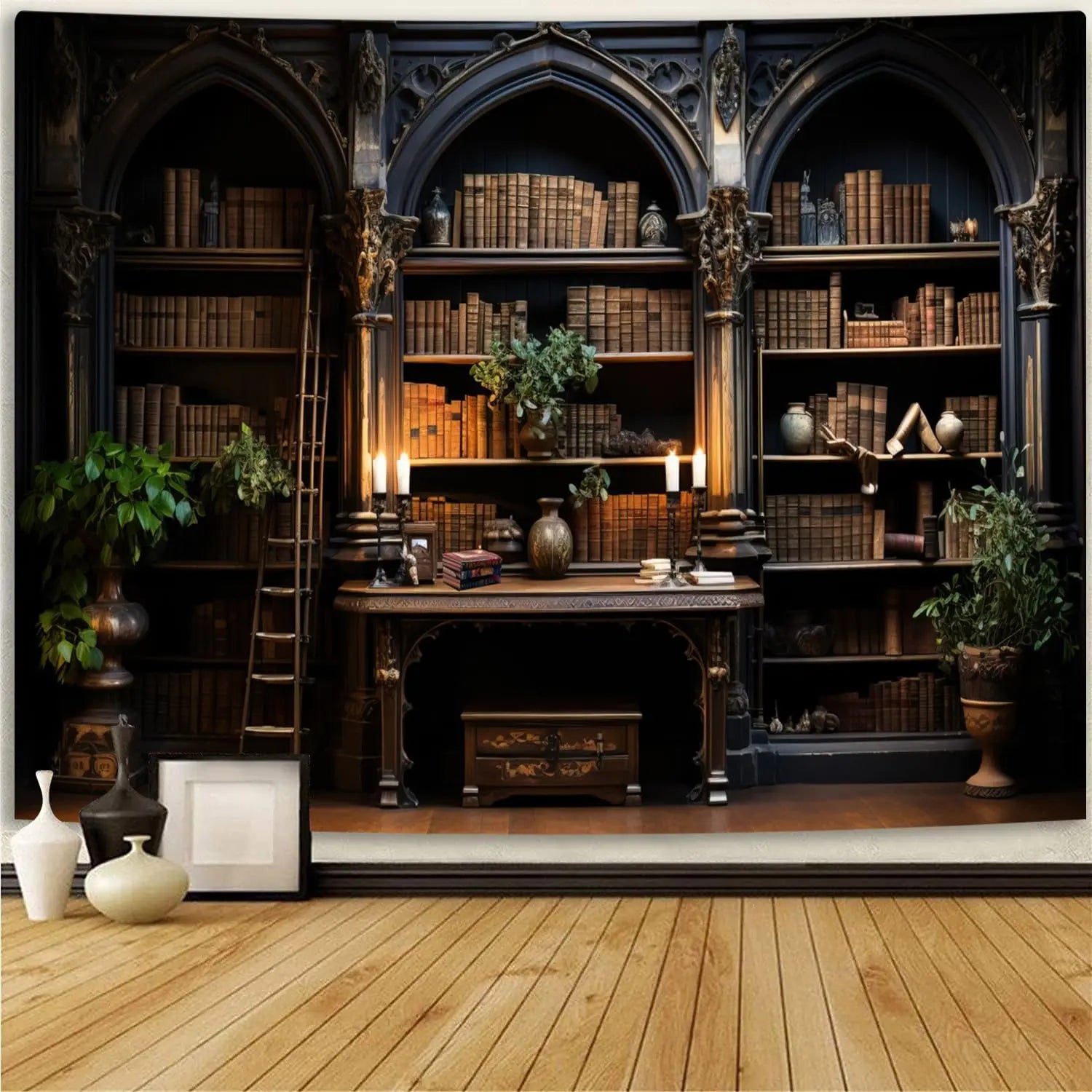 Gothic Bookshelf Tapestries Vintage Old Library Tapestries Student Books Bedroom Walls Art Academy Dormitory Decoration