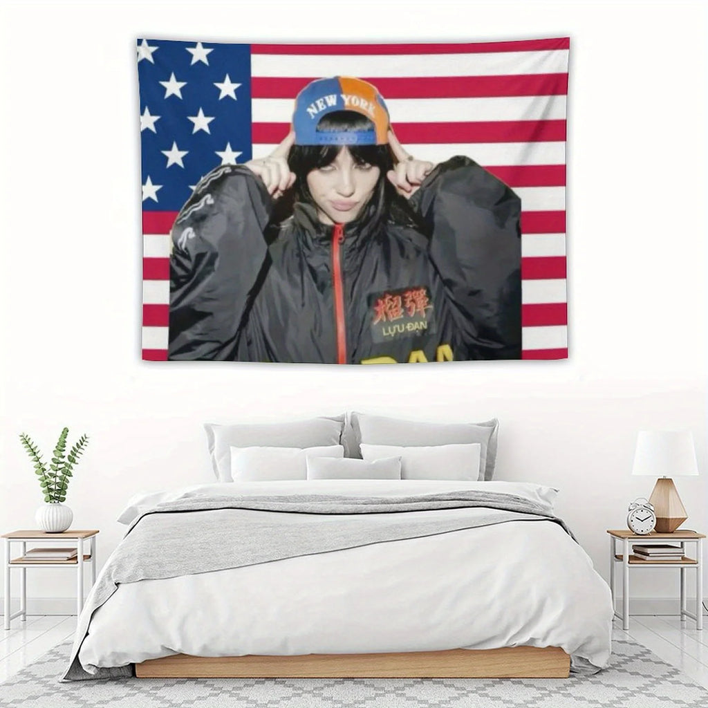 Music album poster tapestry Billie flag for living room bedroom wall hanging for friends pink gift
