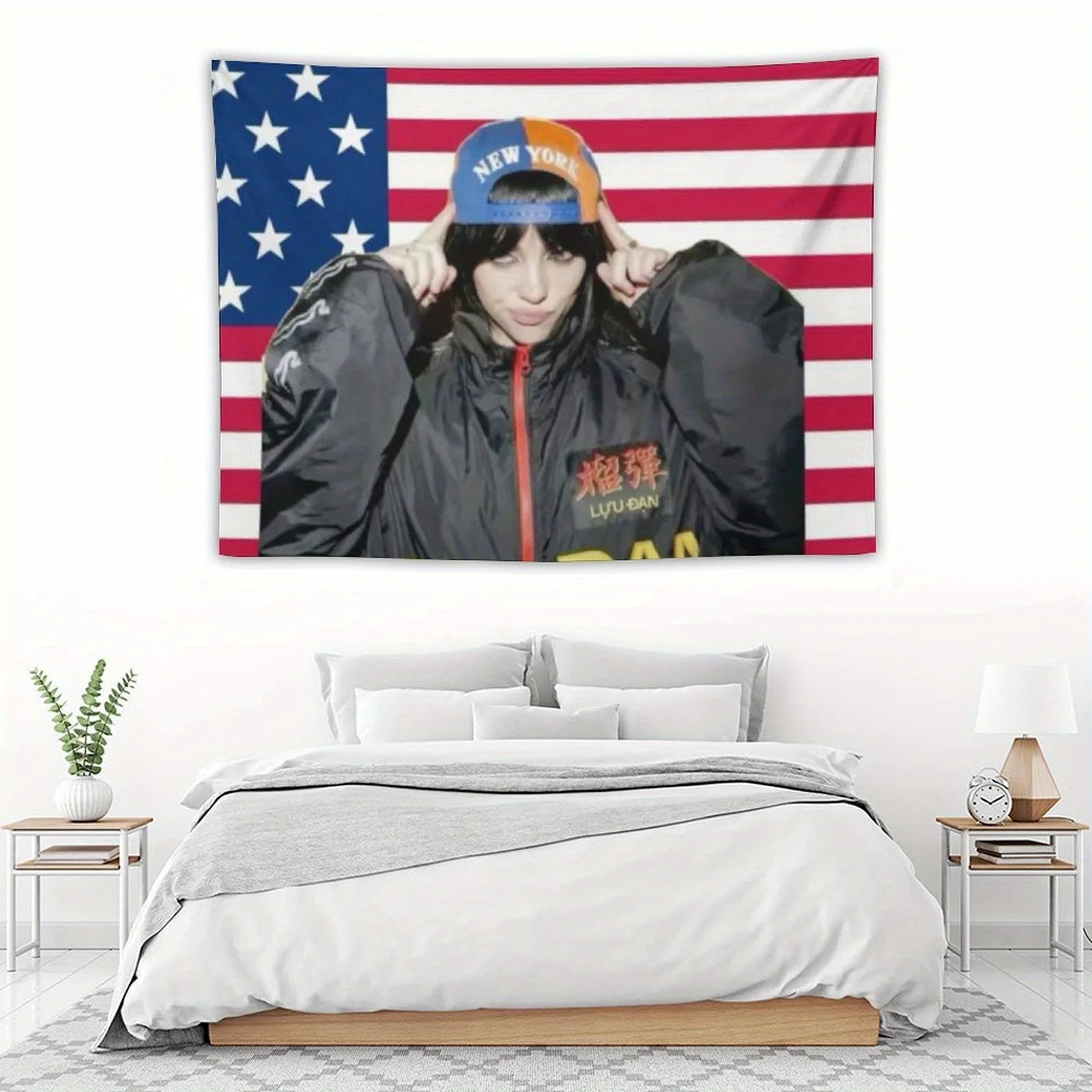 Music album poster tapestry Billie flag for living room bedroom wall hanging for friends pink gift