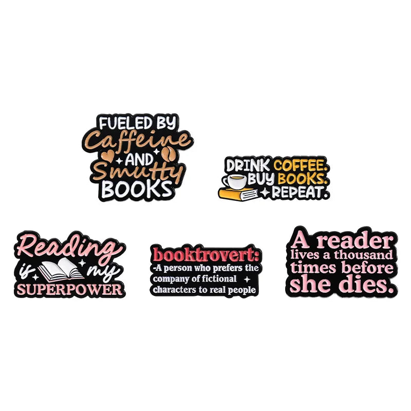 Text Series Enamel Pin A brooch about reading books Backpack Hat Lapel Accessories Metal Badge Gift For Friend Jewelry Wholesale