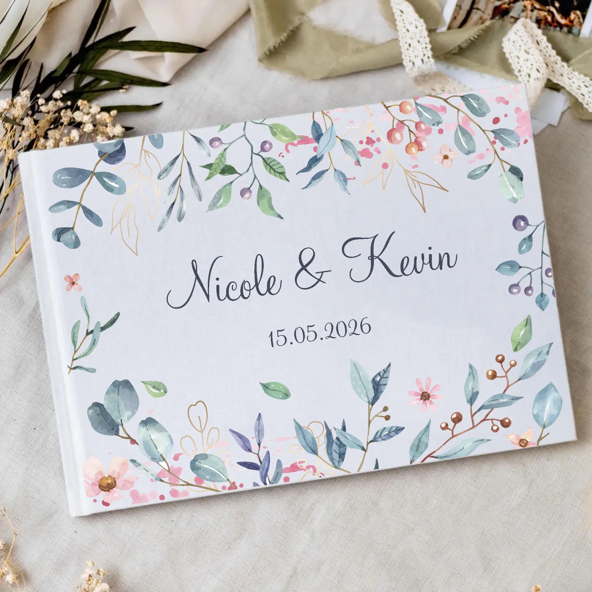 Personalized Wedding White Guest Book, Custom Elegant Mr and Mrs, Wedding Decoration, Message Book, Album Photo, Mariage Gifts