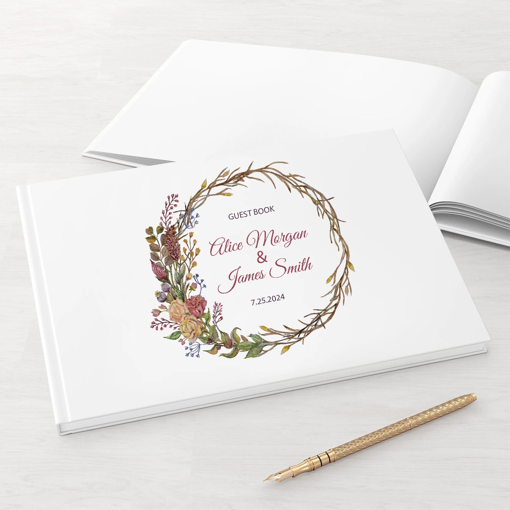 Personalized Wedding White Guest Book, Custom Elegant Mr and Mrs, Wedding Decoration, Message Book, Album Photo, Mariage Gifts