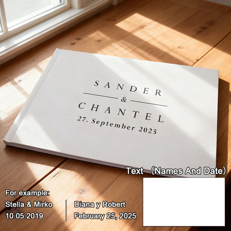 Personalized Guest Book for Wedding White/Black Noble Message Photo Album Simple Elegant Horizontal Keepsake Book Signature Book