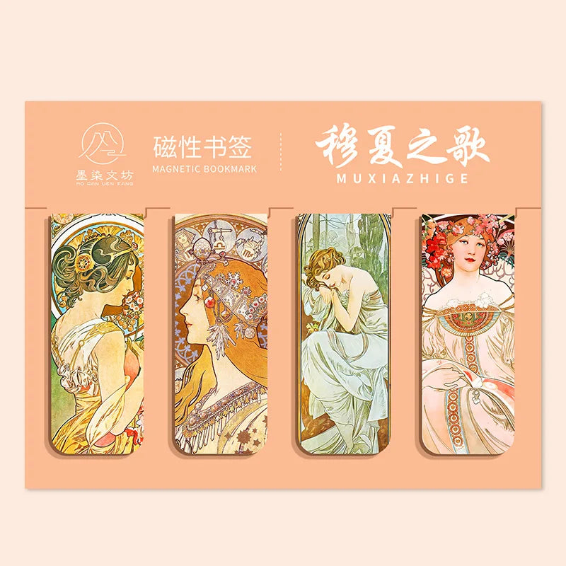 4 Pcs Magnetic Bookmark World Famous Painting Monet Van Gogh Antique Art Page Folder for Books Readers Stationery Supplies