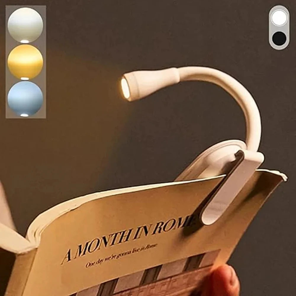 New Mini LED Book Light Eye Protection Adjustable Clip 360° Flip Study Lamp Rechargeable 3 Color For Travel Bedroom Reading