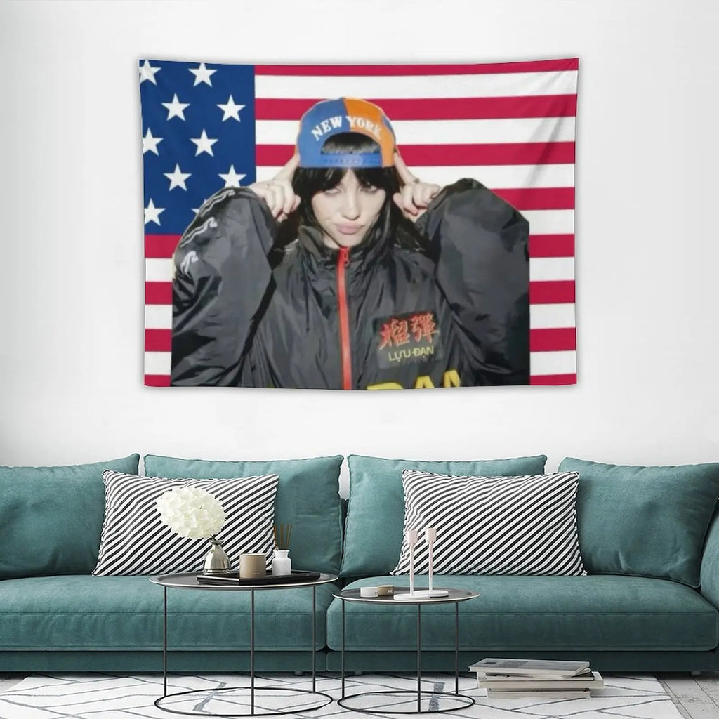 Music album poster tapestry Billie flag for living room bedroom wall hanging for friends pink gift