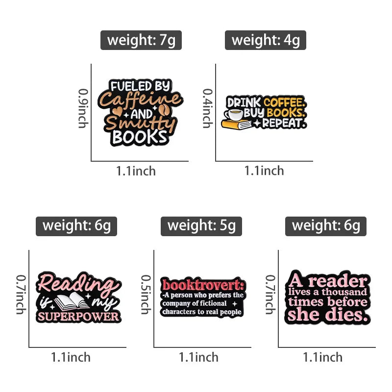 Text Series Enamel Pin A brooch about reading books Backpack Hat Lapel Accessories Metal Badge Gift For Friend Jewelry Wholesale