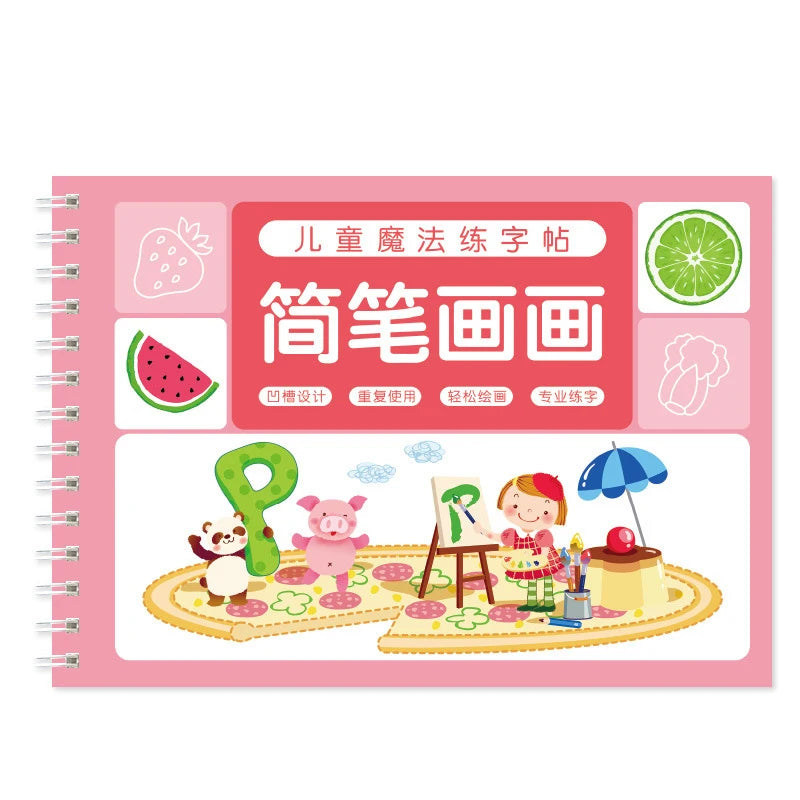 Children's Groove Magic Calligraphy Practice Book, Beginner's Number and English Writing Practice Book, Fun Reusable Copybook Set—Learning Materials, Suitable for Writing, Drawing, and Art Activities, Paper Christmas and Th