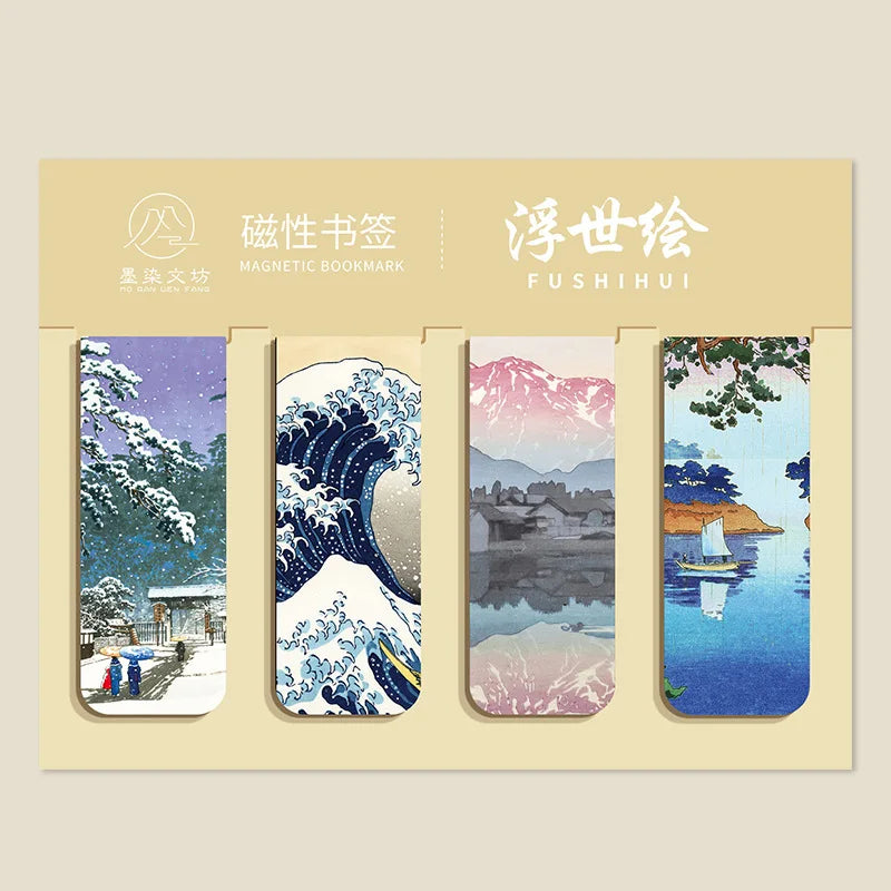 4 Pcs Magnetic Bookmark World Famous Painting Monet Van Gogh Antique Art Page Folder for Books Readers Stationery Supplies